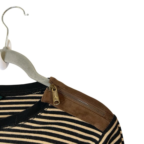 Lauren Ralph Lauren Brown Stripe Long Sleeve T Elbow Patch Equestrian Preppy L - Picture 3 of 7